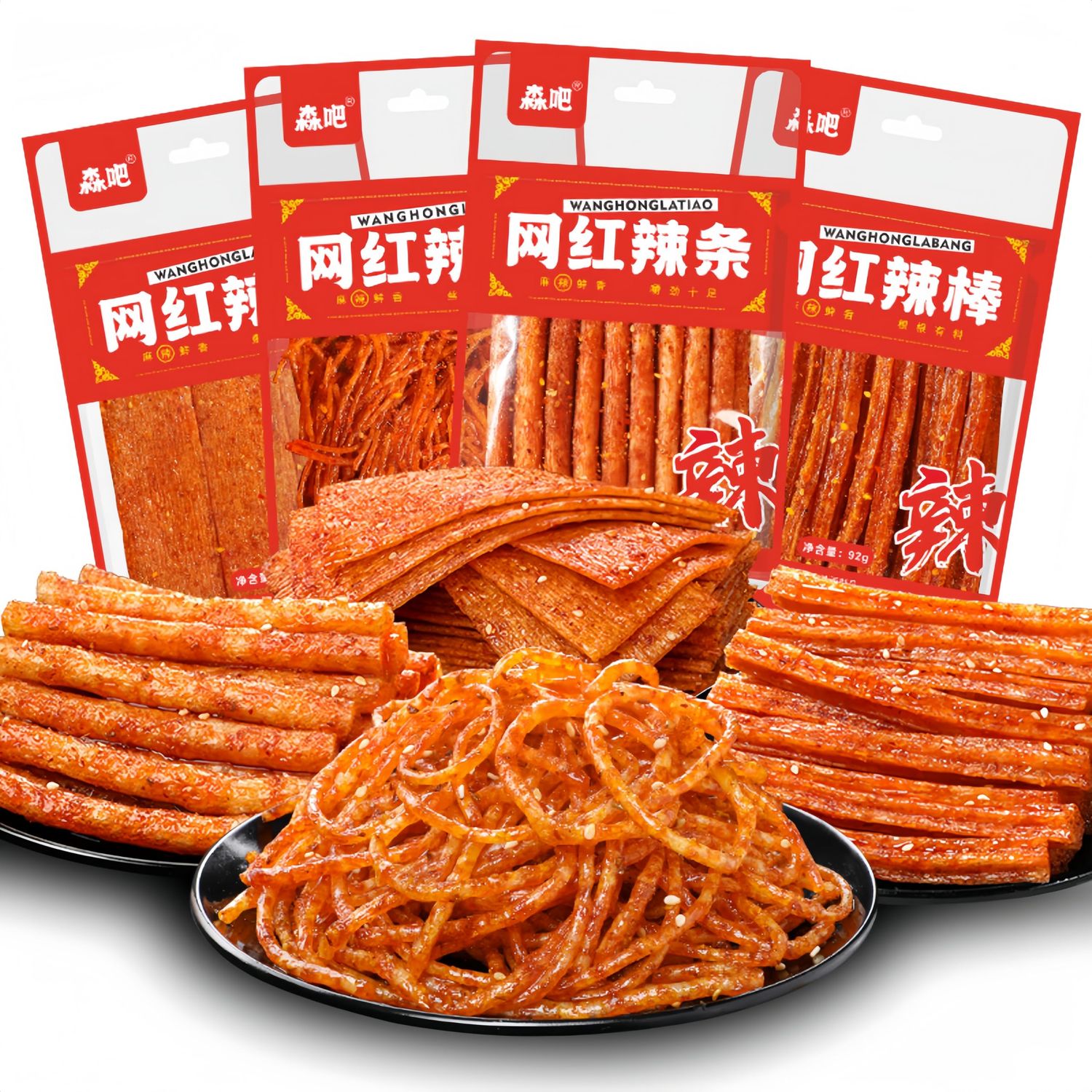 Spicy Strip Small Gluten Latiao - Chinese Special Classic Handmade Spicy Gluten Latiao Snack Food Delicious Snacking for Holiday gift Fragrant Spicy Flavour, 4 combinations Packed(4 Bags)