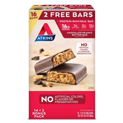 Atkins Meal Bar Chocolate Peanut Butter Pack (14 Count  2 Bonus Bars)