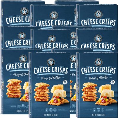 John Wm. Macy&#39;s CheeseCrisps | Asiago &amp; Cheddar | Twice Baked Sourdough Crackers Made with 100% Real Aged Cheese, Non GMO, Nothing Artificial | 4.5 OZ. (12 Pack)
