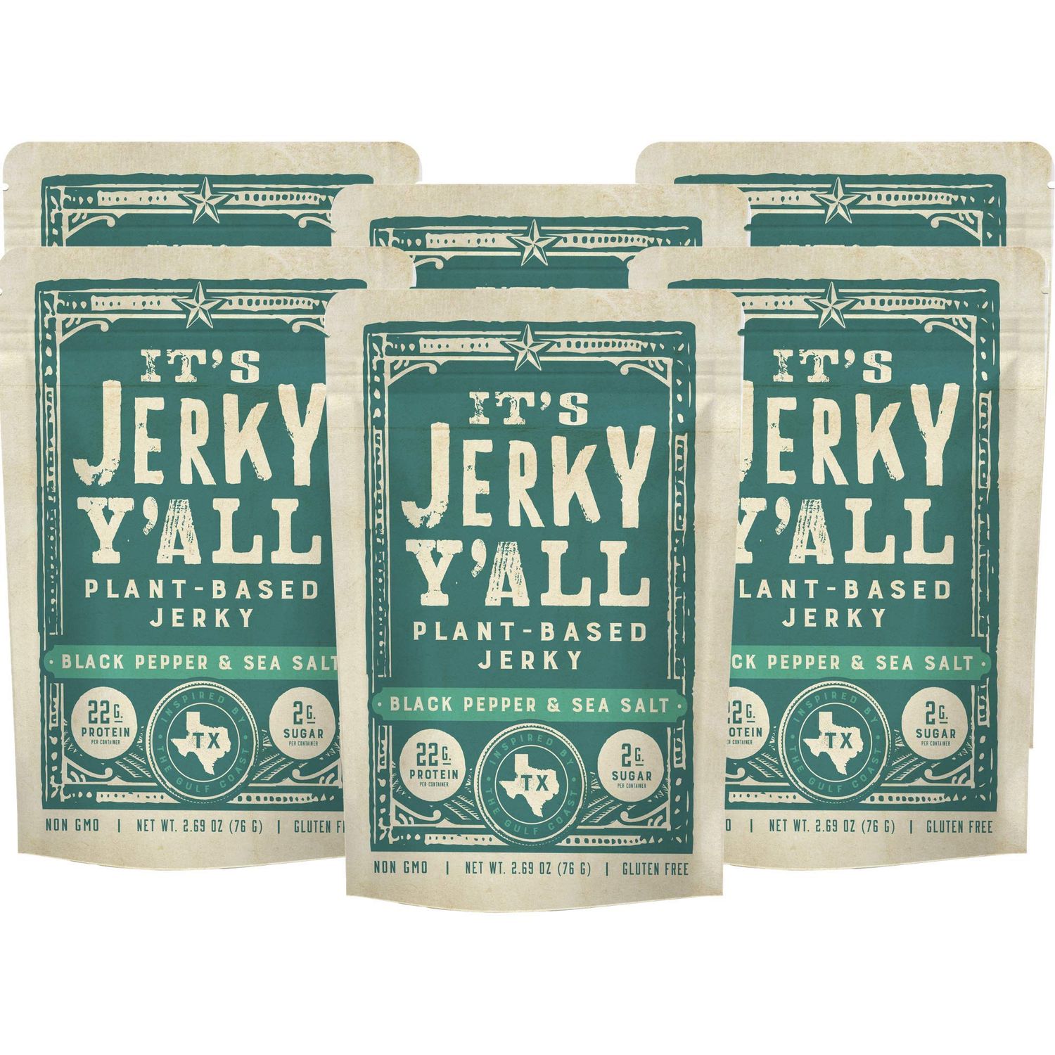 It&#39;s Jerky Y&#39;all Plant Based Jerky SEA SALT &amp; PEPPER | Beyond Tender and Tasty Vegan Snacks | Non-GMO, Gluten Free, Vegetarian (6 Pack)