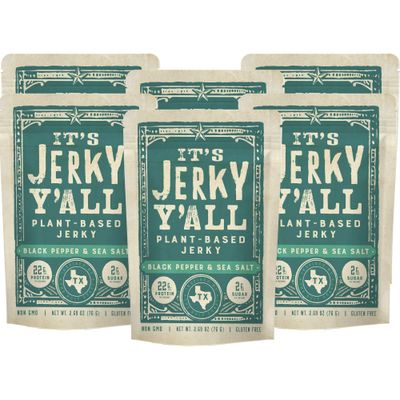 It&#39;s Jerky Y&#39;all Plant Based Jerky SEA SALT &amp; PEPPER | Beyond Tender and Tasty Vegan Snacks | Non-GMO, Gluten Free, Vegetarian (6 Pack)
