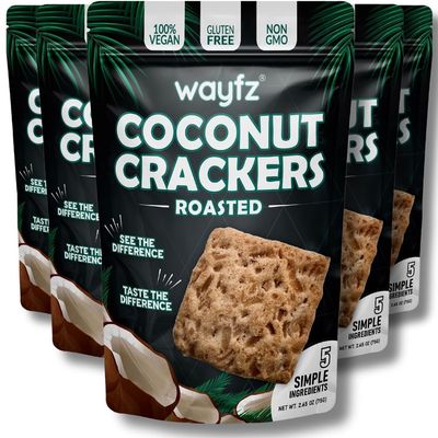 Roasted Coconut Crackers by Wayfz - All-in-One Goodness: Vegan Crackers, Gluten Free Crackers, Dairy Free Crackers, and Non-GMO Coconut Crisps - Simply Delicious Coconut Snacks - 2.65 oz (Pack of 5)