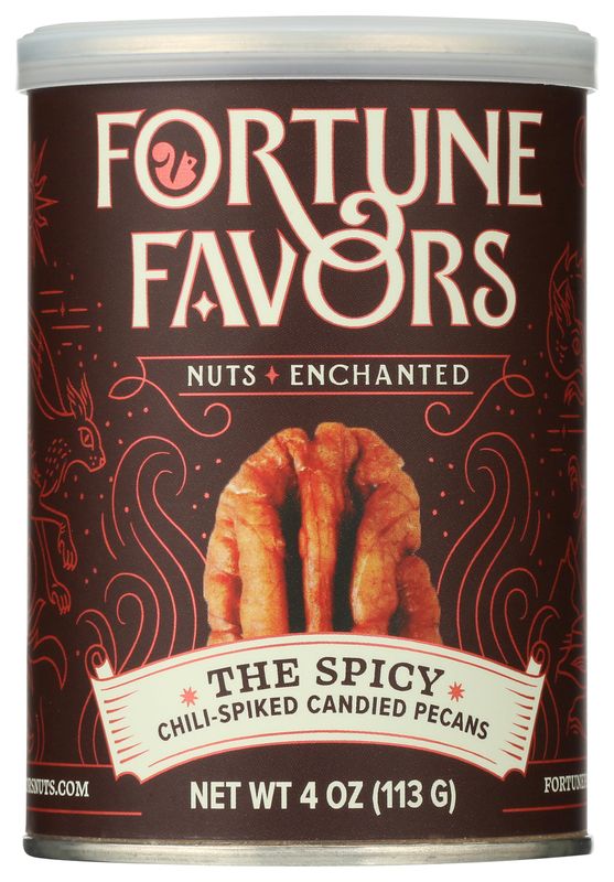 Fortune Favors Candied Pecans, Sweet and Salty Snack, Hand Crafted in Small Batches, USA-Grown (4oz, Spicy)