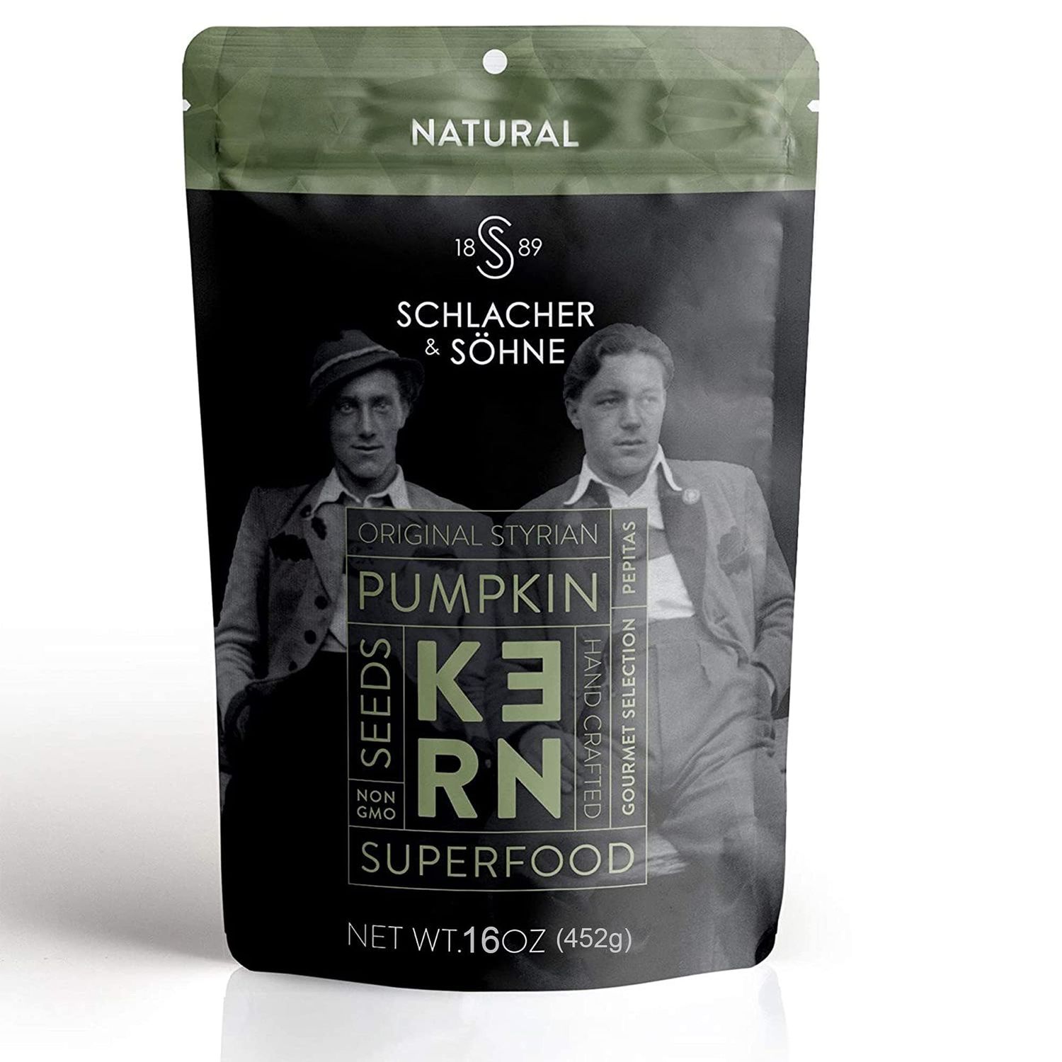 Schlacher &amp; Shne Styrian Pumpkin Seeds, 100 Pure &amp; Natural, Premium Quality Pepitas, Healthy Snacks, Raw, Keto Friendly, Unsalted, Full of Proteins, Made in Austria (1 Pound, Natural Seeds)