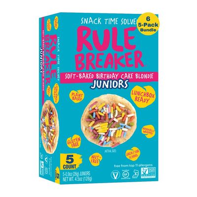 Rule Breaker Snacks Birthday Cake Juniors 6 5-Count Box Bundle | Vegan, Gluten-Free, Nut-Free, Top 11 Allergen-Free | 6 5-count Boxes with of Individually Wrapped 0.9-oz