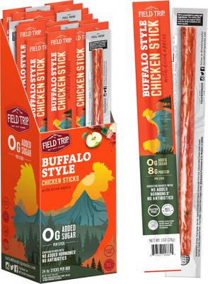 Field Trip Hormone Free Spicy Buffalo Chicken Jerky Snack Sticks, 0 Sugar, Keto, Paleo, Gluten Free, Allergy Friendly Snack, High Protein, 50 Calorie Snack, 1oz, 24 Pack