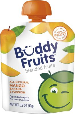 Buddy Fruits Snacks To Go Mango Unsweetened Applesauce 3.2oz Pouch (18pk) Gluten-Nut-Dairy-Preservatives-BPA Free, Non GMO, Kosher