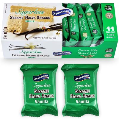 Sugarless Sesame Halva Snacks Vanilla Flavors - Delicious Sweet Israeli Mini Snacks Sesame Tahini Bars for Melt-in-Your Mouth Delight, Perfect Halvah for Any Occasion - Vegan, Kosher - 11 Pack, 9.7 Oz