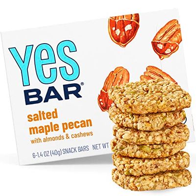 YES Bar - Salted Maple Pecan - Plant Based Protein, Decadent Snack Bar - Vegan, Paleo, Gluten Free, Dairy Free, Low Sugar, Healthy Snack, Breakfast, Low Carb, Keto Friendly (6 Count)
