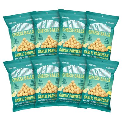 Outstanding Foods Outstanding Cheese Balls Garlic Parmesan - Plant Based Dairy Free, Gluten Free, Low Carb Cheese Snacks - Vegan Snacks With 20 Essential Vitamins and Minerals - 1.25 oz, 8 Pack