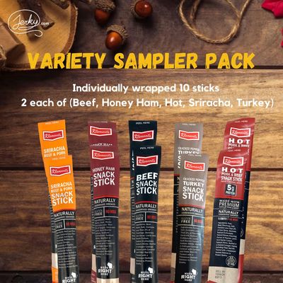 Keto-Friendly Meat Stick Variety Pack | Smoked Beef, Turkey, Ham | High Protein, Low Carb, Keto, Gluten Free, No MSG, Healthy Snack Stick Bundle | Individually Wrapped Snacks - 10 Pack Sampler