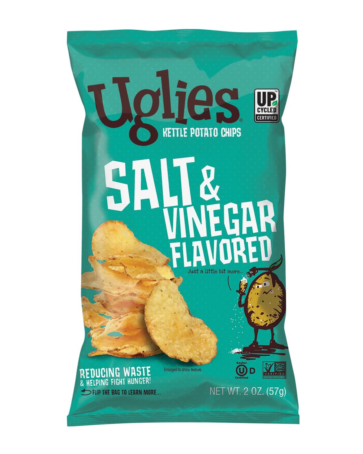 UGLIES Kettle-Cooked Potato Chips, Gluten-Free Snacks, Kosher-Friendly, Non-GMO Snacks for Kids or Office, Lunch Snacks, Individual Snack Packs, Salt and Vinegar Potato Chips, 2 Oz. Each, Pack of 24