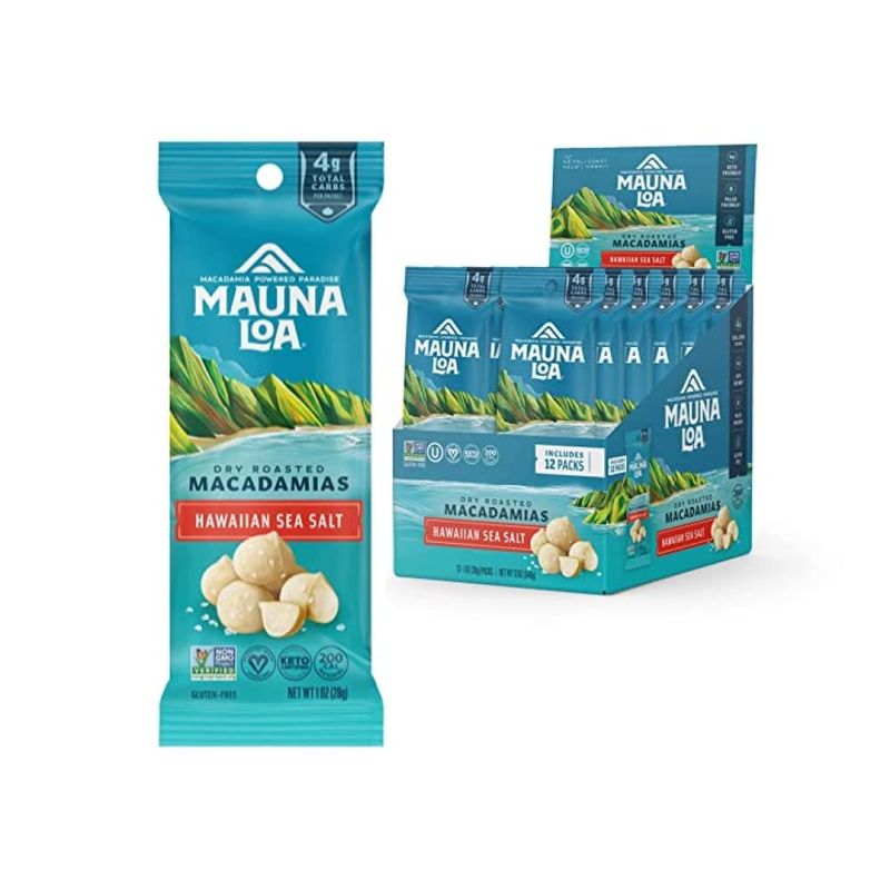 Macadamia Nuts, Sea Salt Flavor, Snack Mac Mini Pouches, Single Serve 1 Oz Bags (Pack of 12)