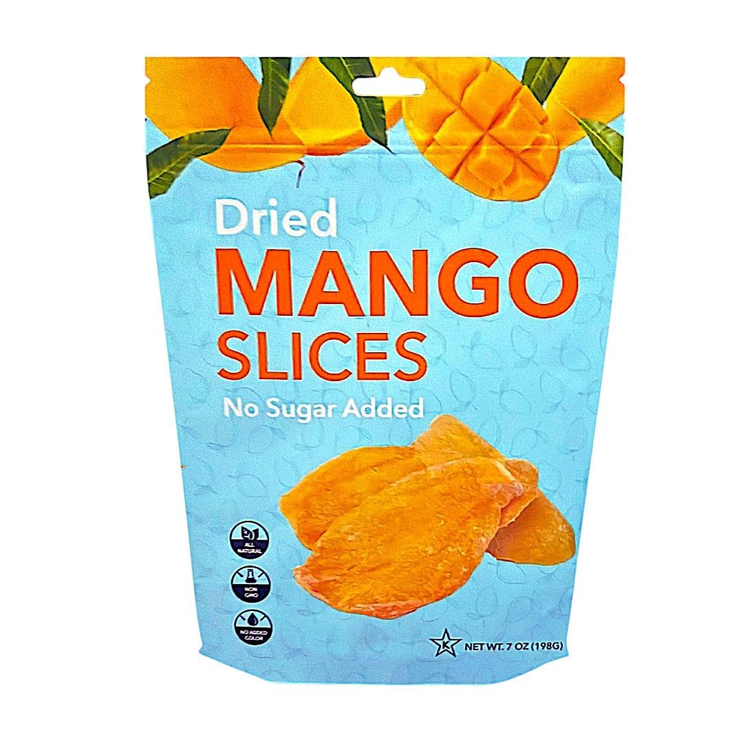 Premium All Natural Real Wild Tropical Mango Dried Large Fruit Slices 7-Oz No Added Sugar Non GMO, Kosher, No Added Colors Healthy Snacks Resealable Bag (1-Pack)