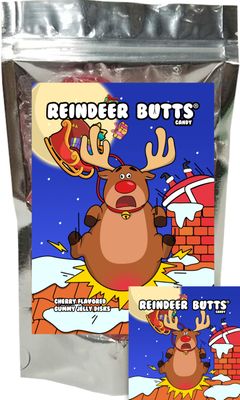 Reindeer Butts Gummy Cherry Fruit Jelly Disks Funny Unique Christmas Stocking Stuffer Birthday Candy Gag Gift for Teens, Girls, Boys and Kids (5.5 Ounce)