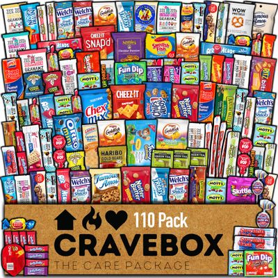 CRAVEBOX 110ct Snack Box Snacks Variety Pack for Adults - Gift Basket - Valentines Day - College Back to School