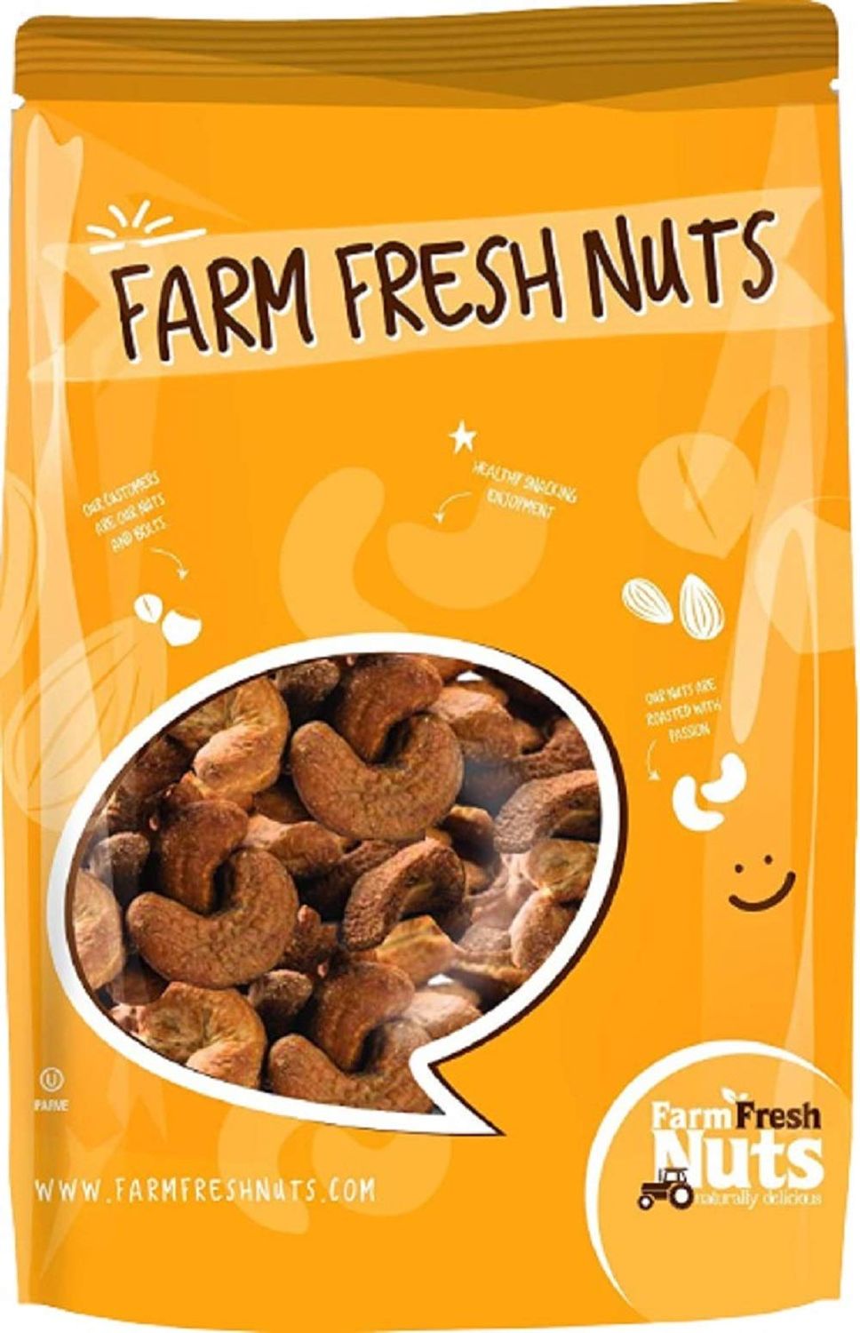Dry Roasted Dark Cashews with Himalayan Salt (2 Lbs) - Dark Oven Roasted to Perfection in Small Batches for Added Freshness - Super Crunchy - Farm Fresh Nuts Brand