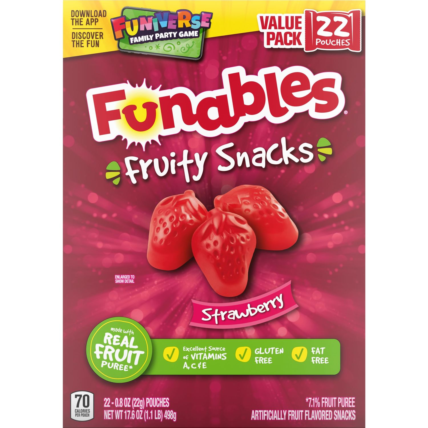 Funables Fruit Snacks, Strawberry Fruit Flavored Snacks, 0.8 Ounce Pouches (22 Count)