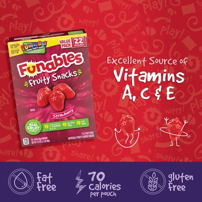 Funables Fruit Snacks, Strawberry Fruit Flavored Snacks, 0.8 Ounce Pouches (22 Count)
