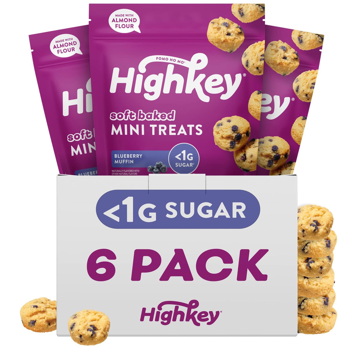 HighKey Sugar Free Blueberry Muffin Mini Treats - Keto Snacks Gluten Free Muffins Low Carb Breakfast No Sugar Snack Diabetic Dessert Diet Friendly Food Zero Carbs Soft Baked Low Calorie Sweet 6 Pack