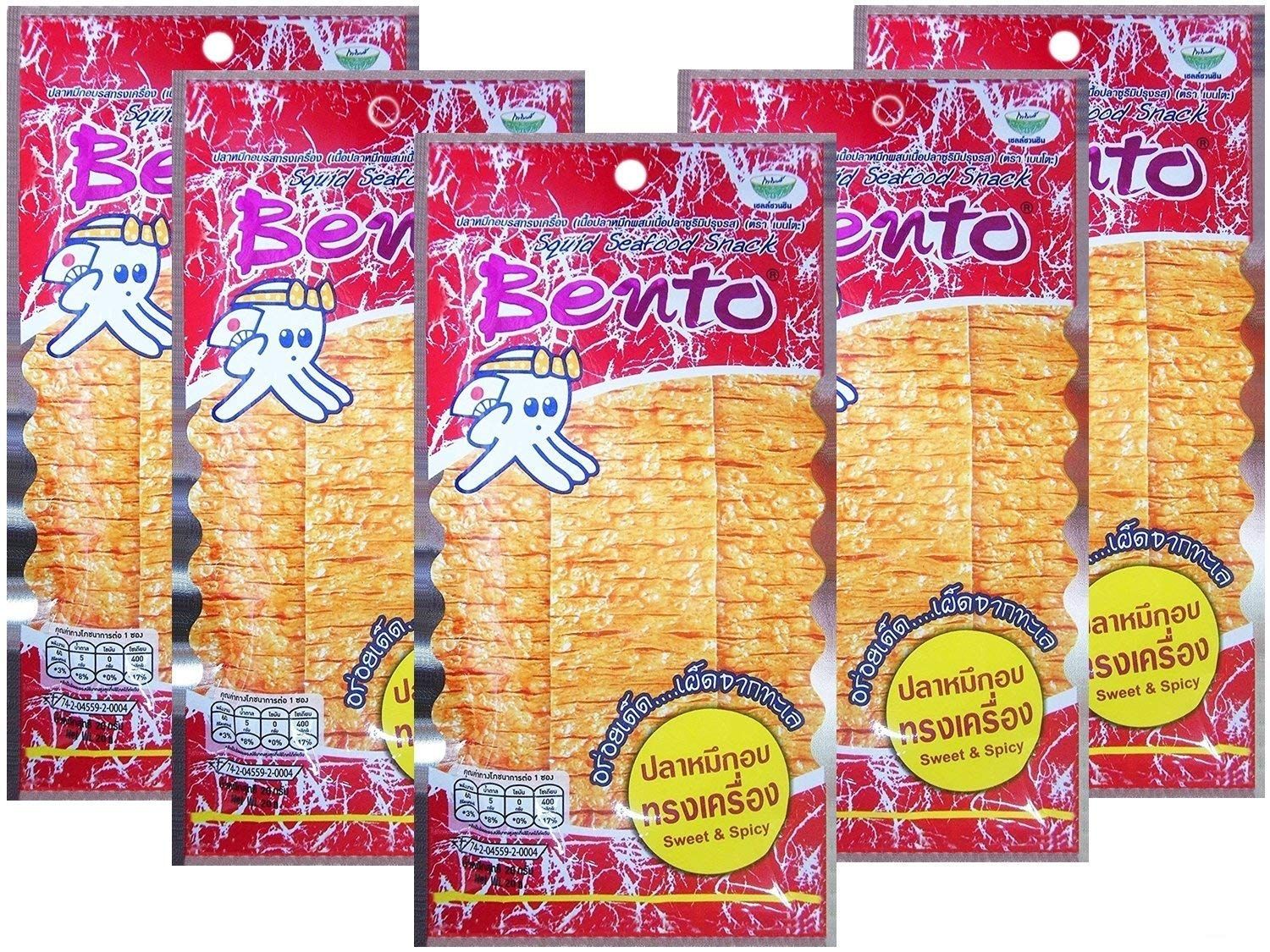 5 X 20g. Bento Squid Seafood Snack Sweet Spicy Flavor Thai Food Delicious