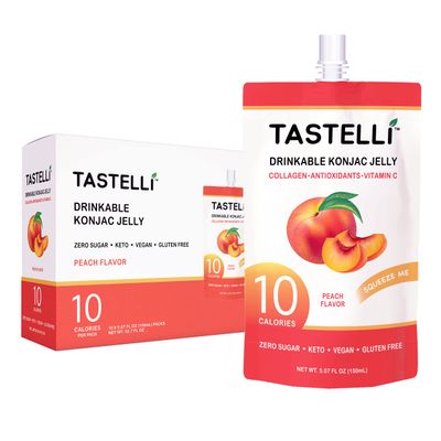 Tastelli Konjac Jelly Infused with Collagen Drink  Vitamin C  Antioxidants  10 Calories, Vegan, Zero SugarHealthy Drinkable Dessert Pouch  (Peach) - 150mL x 10 Pouches