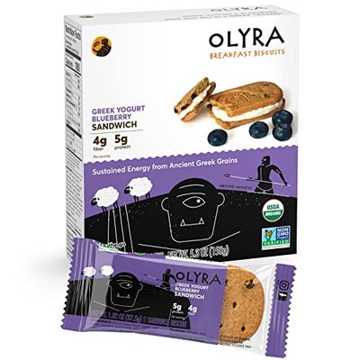 Olyra Organic Breakfast Biscuit Sandwiches | Greek Yogurt Blueberry | Kids Healthy Snacks, Low-Sugar, High Fiber | 4 Count (Pack of 1)