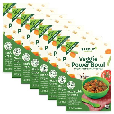Sprout Organic Baby Food, Toddler Meals, Mediterranean Veggie Power Bowl with Beans &amp; Quinoa, 5 Oz Bowl (8 Count)