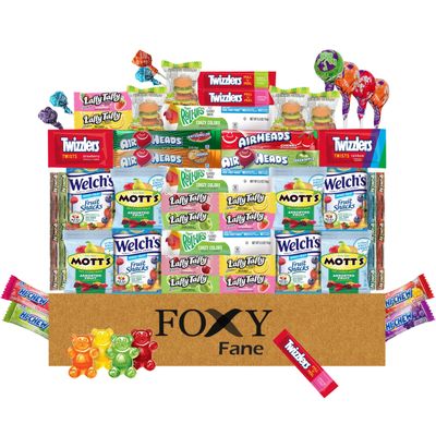 Foxy Fane 50-Count Holiday Gift Box - Ideal Gift Basket with Variety Pack of 50 Delicious Treats