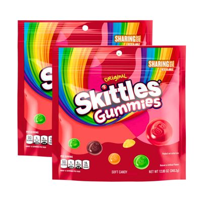 ASSORTIT X Skittles Collab Original Flavors Gummies 12-Oz Chewy Gummy Soft Candy Assorted Variety Mixed Fruit Flavored Snacks Resealable Share Size Pouch Bulk (2-Pack)