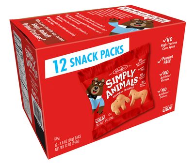 STAUFFERS Simply Animals Original Crackers - 12 Pack, 1oz Bags - Animal-Shaped Snacks with No High Fructose Corn Syrup, Artificial Flavors or Colors