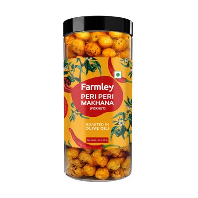 Farmley Makhana Healthy Puffs | Gluten Free Plant Based Roasted &amp; Flavoured Crisps (Pack of 1) | Fox Nuts | High ProteinFiber | Healthy Snacks | Popped Lotus Seed - Peri-Peri | 3.20 Oz