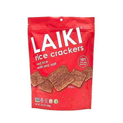 LAIKI Gluten Free Rice Crackers, Red Rice, Resealable 3.53 Ounce Bag