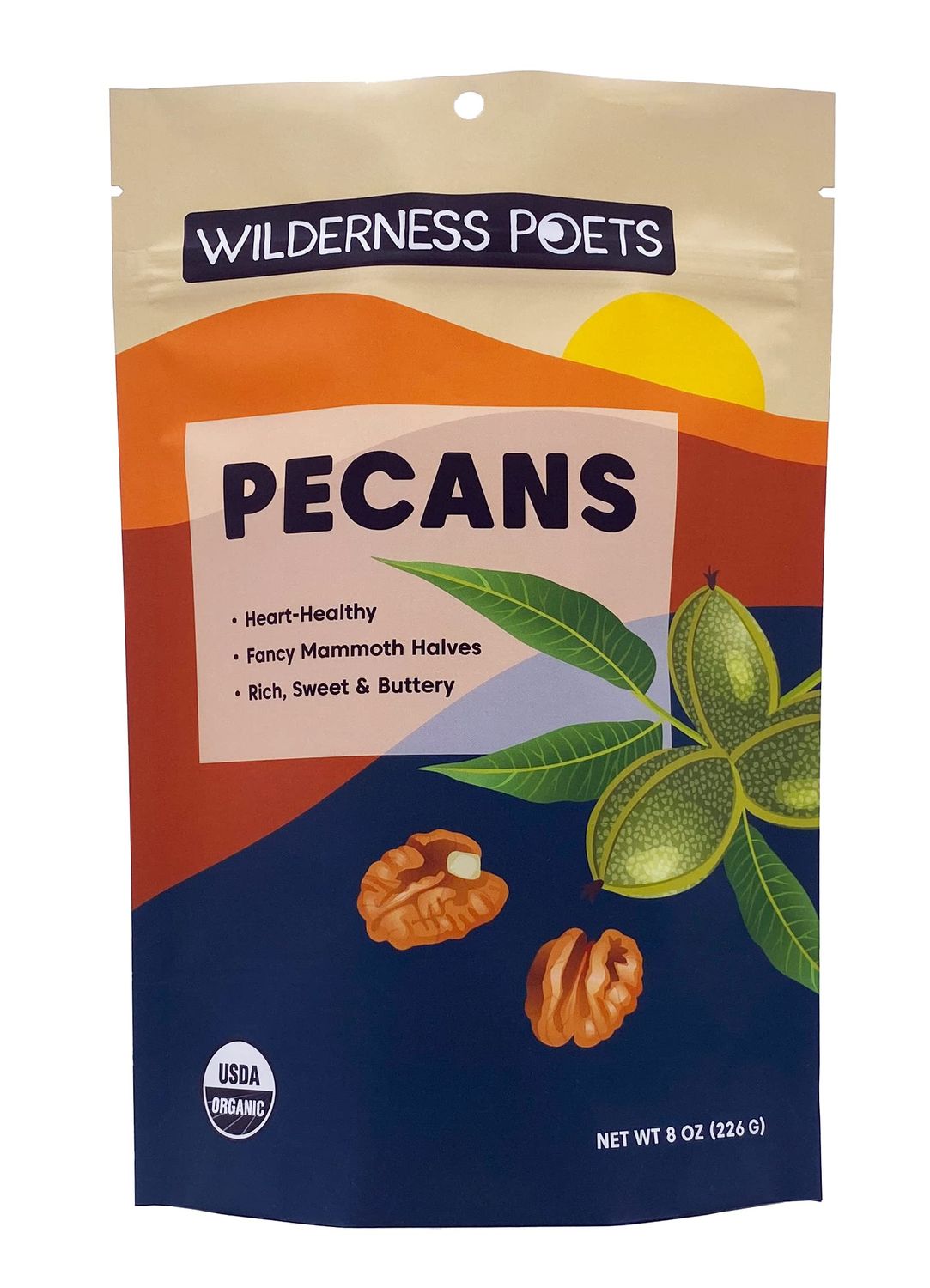Wilderness Poets, Fancy Mammoth Pecan Halves - Organic, Raw, Large Halves, Sweet and Buttery. No Salt, No Shells. (8 Ounce - 227g)