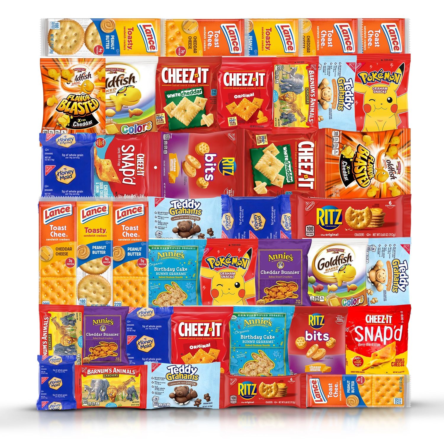 Crackers Variety Pack Individually Wrapped Assortment Including Crackers and Cheese Snack Pack, Crackers with Peanut Butter, Lance, Ritz, Honey Maid, Cheez-Its and More Bulk (41 Count).