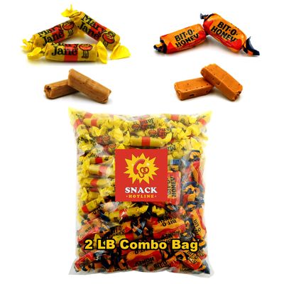 Bit-O-Honey and Mary Jane Candies - 2 Lbs - 5050 Mix - Old Fashioned Taffy Candy - Chewy Molasses and Honey Vintage Candy - Individually Wrapped