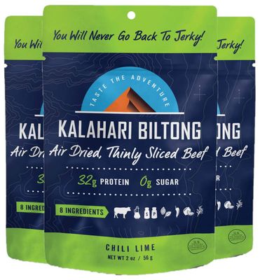 Lime Chili Kalahari Biltong, Air-Dried Thinly Sliced Beef, 2oz (Pack of 3), Sugar Free, Gluten Free, Keto &amp; Paleo, High Protein Snack