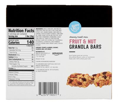 Amazon Brand - Happy Belly Fruit &amp; Nut Chewy Trail Mix Granola Bars, 6 Count