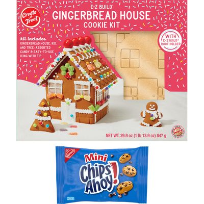 Create-A-Treat E-Z Build Gingerbread House Decorating Kit, Holiday Gift, 29.9 oz  Bonus CHIPS AHOY Mini Cookie Snack Pack