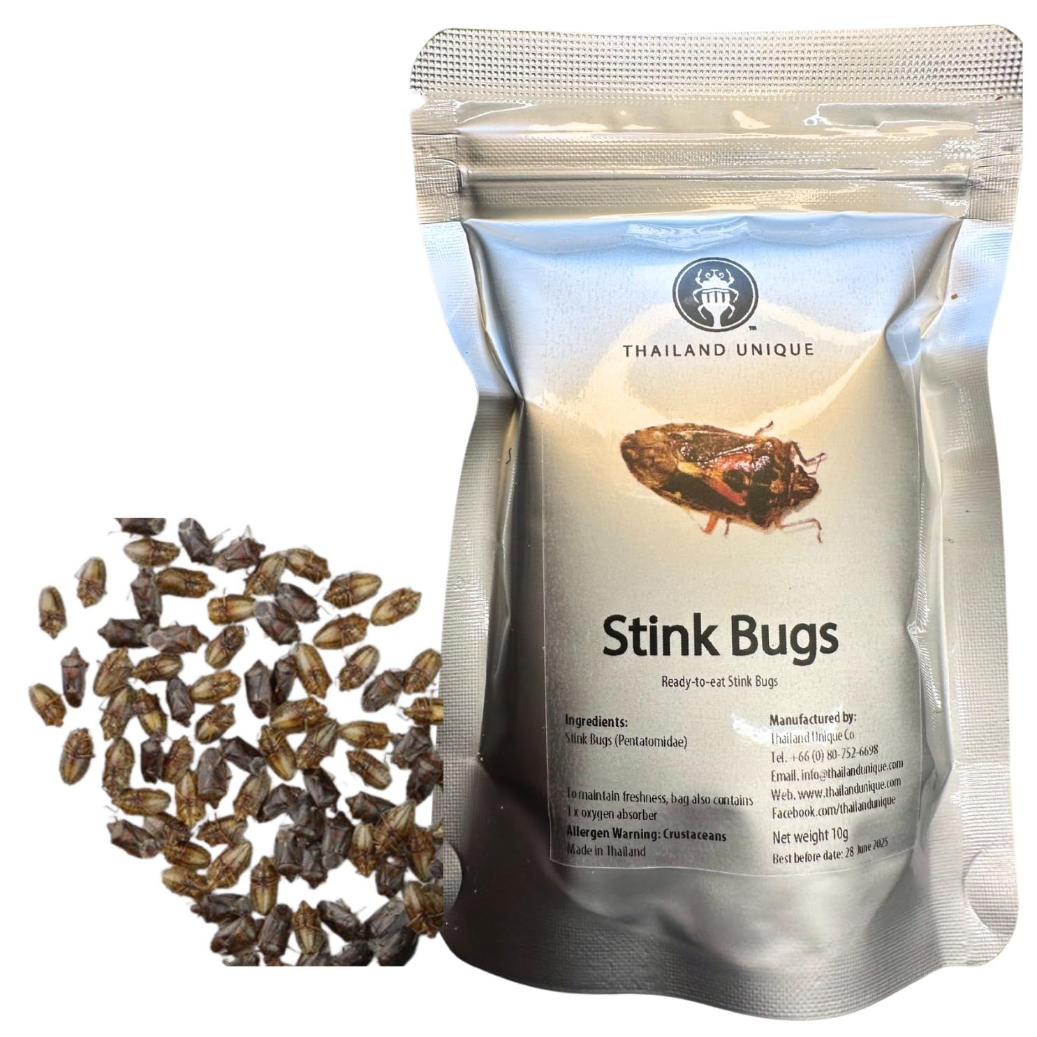 Thailand Unique Stink Bugs Salted - 10 Bag Dyhydrated Edible Insects for Humans, Healthy Superfood Bugs Unique Snack Gift
