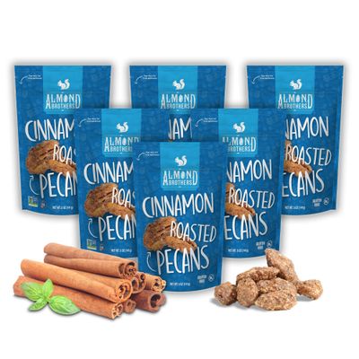 Almond Brothers Cinnamon Roasted Pecans - Gluten-Free, Non-GMO, Candied Pecans, Gourmet Pecan Snack (5oz, 6 Pack)