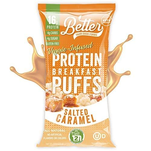 Better Than Good Sweet Keto, Gluten-Free Salted Caramel Protein Puffs (0.88 Ounce 12-Pack) - Paleo, Low Sugar, Low Calorie, Diabetic Friendly Snacks | 16g Protein &amp; 2 Servings of Fruits &amp; Veggies