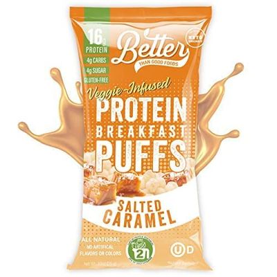 Better Than Good Sweet Keto, Gluten-Free Salted Caramel Protein Puffs (0.88 Ounce 12-Pack) - Paleo, Low Sugar, Low Calorie, Diabetic Friendly Snacks | 16g Protein &amp; 2 Servings of Fruits &amp; Veggies