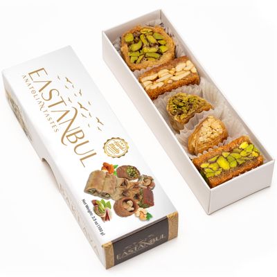 Eastanbul Baklava 3.5oz, Baklava Gift Box, Baklava Pastry, Middle Eastern Sweets Gift Box, Premium Gourmet Desserts, Baklava Pistachio &amp; Cashew Rich Arabic &amp; Turkish Baklava