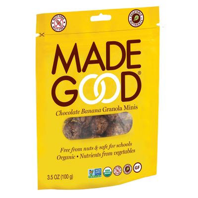 MadeGood Chocolate Banana Granola Minis, 6 Pouches (3.5ozeach); Wholesome and Delicious Bite-Sized Snacks; Organic; Made with Allergy Friendly Ingredients; Ideal for School Safe Lunches and Snacks