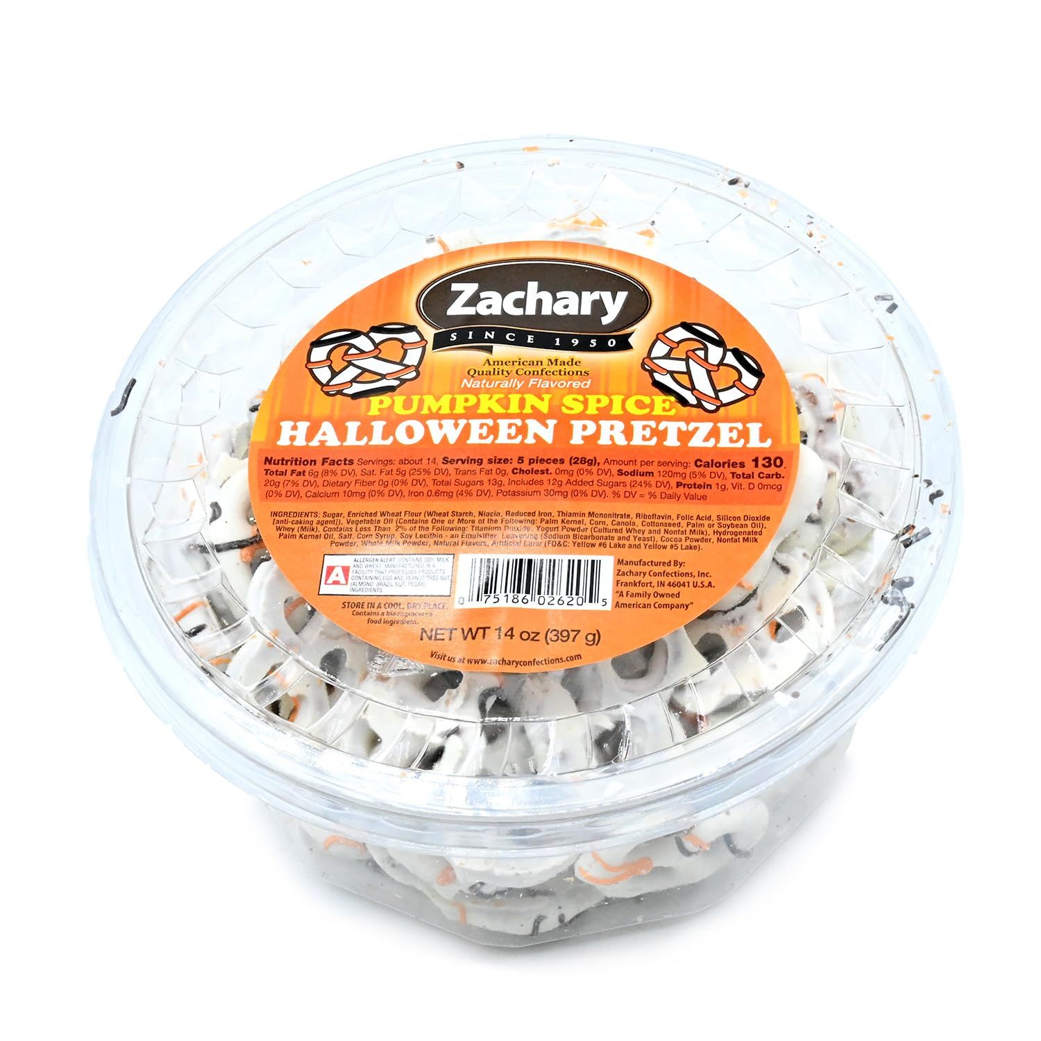 Zachary Halloween Pretzels Pumpkin Spice 14oz Tub