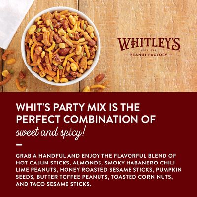 Whitleys 'Whit's Party Mix' - Sweet &amp; Spicy Snack Mix, Sesame Sticks, Corn Nuts, Cajun Sticks &amp; Nuts (18 Ounce Tin)