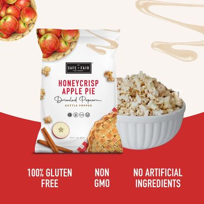 Safe Fair Plant-Based Gourmet Apple Pie Flavored Popcorn - Honeycrisp Apple Pie Drizzled Kettle Corn Popcorn - Non-GMO Gluten-Free Snacks,5.5oz