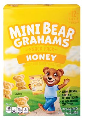 Benton Mini Bear Honey Grahams Snack Packs Mini Animal Cracker Cookies, On the Go, 12 Individual Pouches, 1 oz Each, (1 Pack) School Friendly, Nut Free, No High-Fructose Corn Syrup