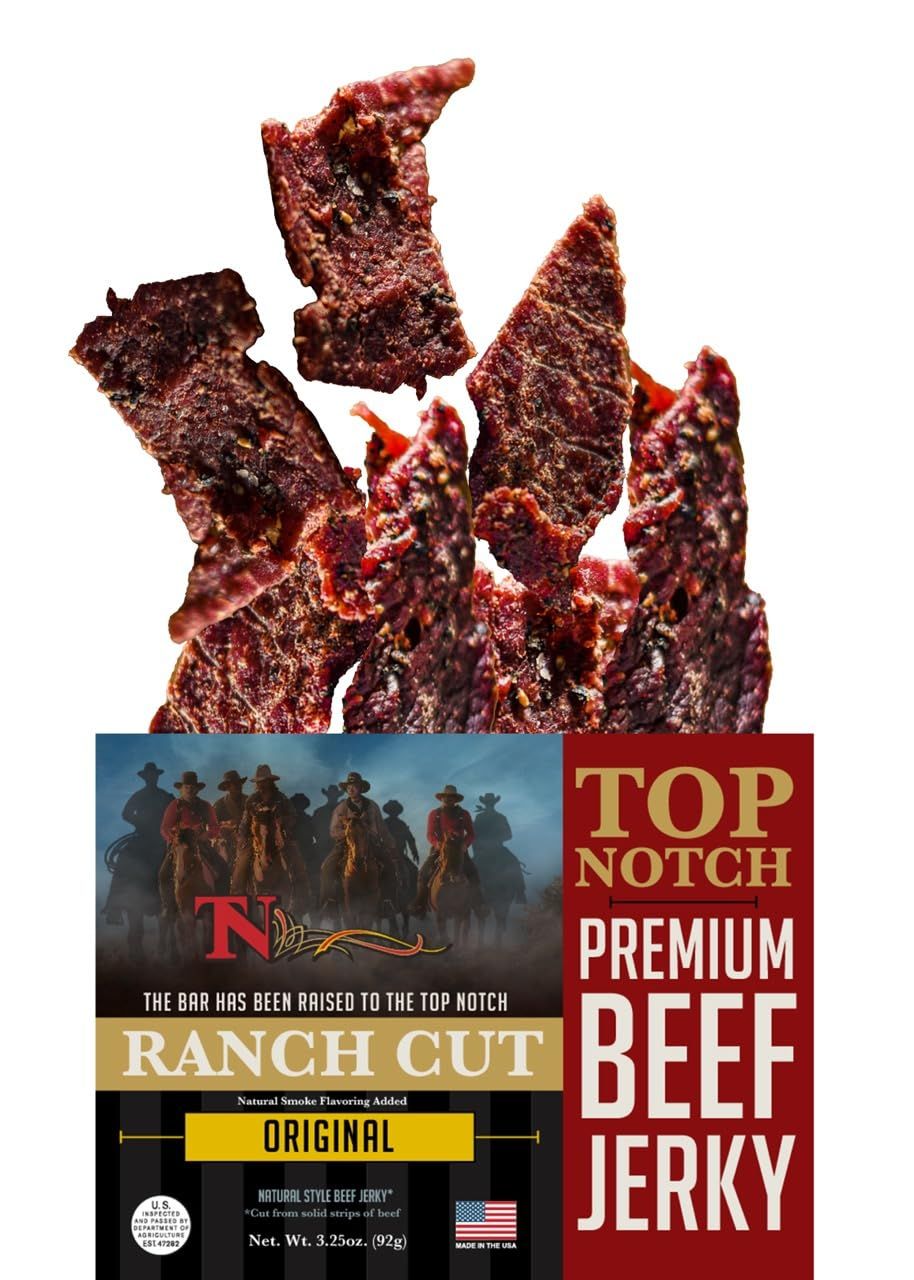 Top Notch Ranch Cut Jerky - 3.25 oz Bag of Beef Jerky - High Protein Snacks for Kids and Adults - Flavorful Strips of Premium Beef Jerky
